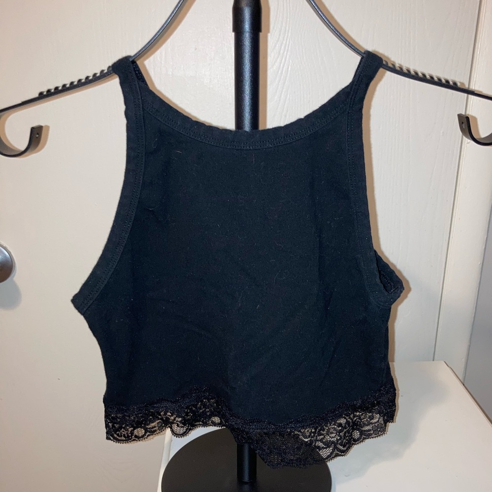 Black Lace Trim Tank Top